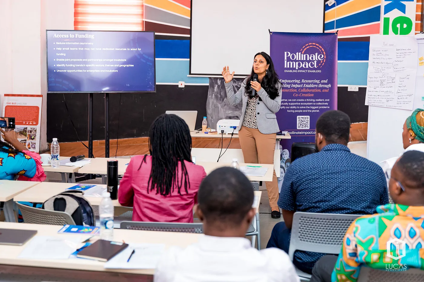 Pollinate Impact Network Catalyst Shami Rao presents at a workshop in Accra, Ghana.
