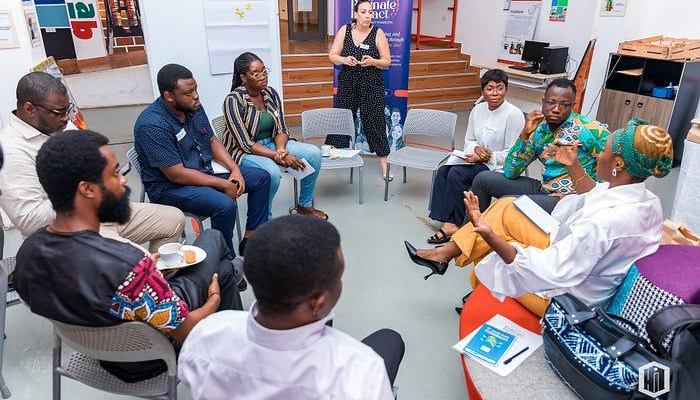 Arielle Molino of Pollinate Impact facilitates a small peer-led discussion of incubators and accelerators hosted in Accra, Ghana in September 2023.