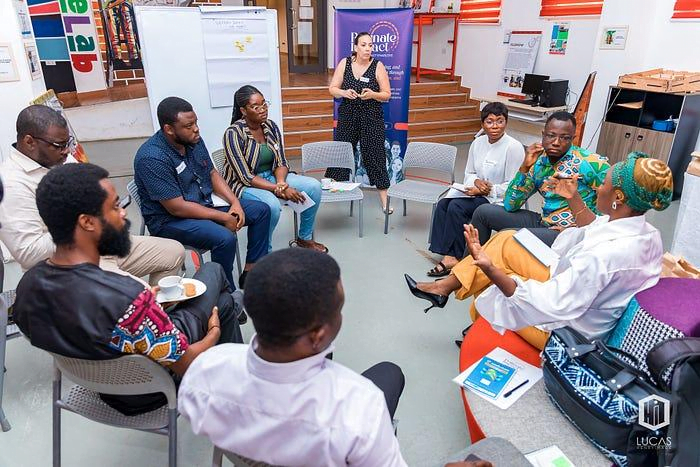 Arielle Molino of Pollinate Impact facilitates a small peer-led discussion of incubators and accelerators hosted in Accra, Ghana in September 2023.